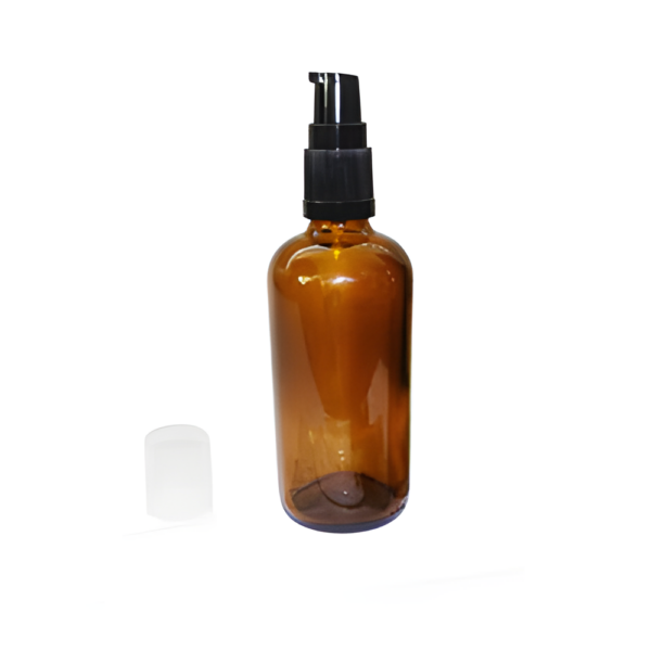 Frasco de vidrio ámbar bomba negr 100ml